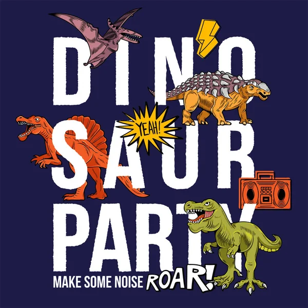 DINOSAUR PARTY design de impressão engraçada — Vetor de Stock