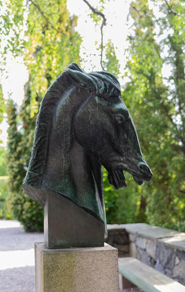 Sculptuur Van Een Jongen Een Paard Het Millesgarden Park Stockholm — Stockfoto