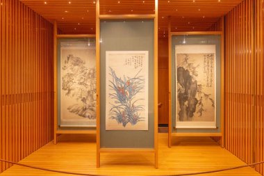 Doğu Asya Ostasiatiska Müzesi 'ndeki Japon manzarası. Stockholm. İsveç 08.2019