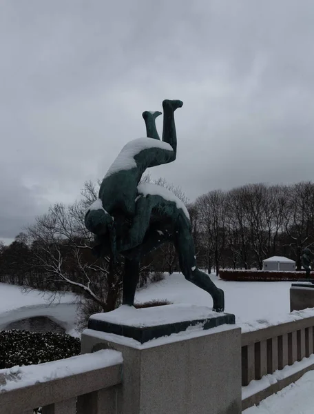 Parque Escultura Vigeland Coberto Neve Oslo Noruega 2018 — Fotografia de Stock