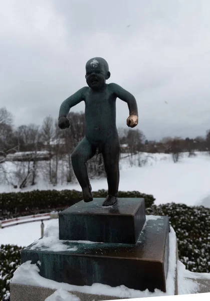 Parque Escultura Vigeland Coberto Neve Oslo Noruega 2018 — Fotografia de Stock