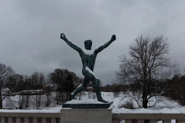 Snow Covered Vigeland Sculpture Park Oslo Norway 2018 — Stockfoto