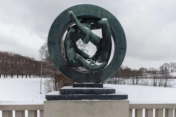 Parque Escultura Vigeland Coberto Neve Oslo Noruega 2018 — Fotografia de Stock