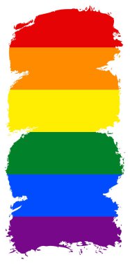 Fırça darbeleriyle boyanmış LGBT bayrağı. Sosyal medyada LGBT toplumunu popülerleştirmek ve desteklemek için oluşturulan altı renkli gökkuşağı bayrağı. EPS dosyasında grafik ögesi vektör illüstrasyonu olarak kaydedildi