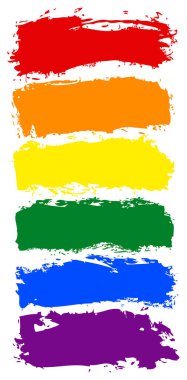 Fırça darbeleriyle boyanmış LGBT bayrağı. Sosyal medyada LGBT toplumunu popülerleştirmek ve desteklemek için oluşturulan altı renkli gökkuşağı bayrağı. EPS dosyasında grafik ögesi vektör illüstrasyonu olarak kaydedildi
