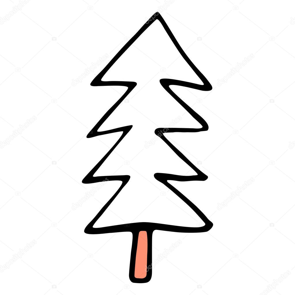 Drawing of a Christmas Tree, spruce or fir drawn by hand. Easy and quick sketching or technique imitating children's drawing. Design graphic element is saved as a vector illustration in EPS file