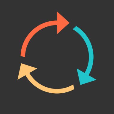 Ok yeniden yükle, yenileme, döndürme, tekrarlama, sıfırlama işareti. 2d düz tarzda oluşturulan gri arka plan üzerinde renkli simge. Bu tasarım grafik öğesi bir vektör çizim Eps dosya biçiminde kaydedilir