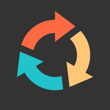 Ok yeniden yükle, yenileme, döndürme, tekrarlama, sıfırlama işareti. 2d düz tarzda oluşturulan gri arka plan üzerinde renkli simge. Bu tasarım grafik öğesi bir vektör çizim Eps dosya biçiminde kaydedilir