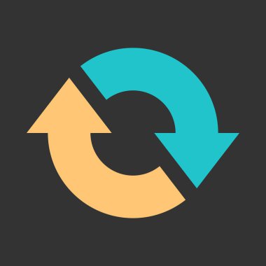 Ok yeniden yükle, yenileme, döndürme, tekrarlama, sıfırlama işareti. 2d düz tarzda oluşturulan gri arka plan üzerinde renkli simge. Bu tasarım grafik öğesi bir vektör çizim Eps dosya biçiminde kaydedilir