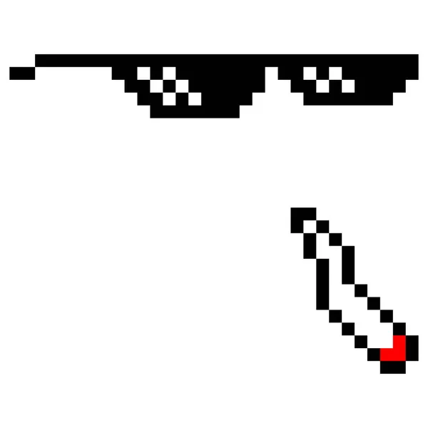 Bicchieri Meme Con Spinello Sigaretta Marijuana Arrotolata Pixel Art Vita — Vettoriale Stock