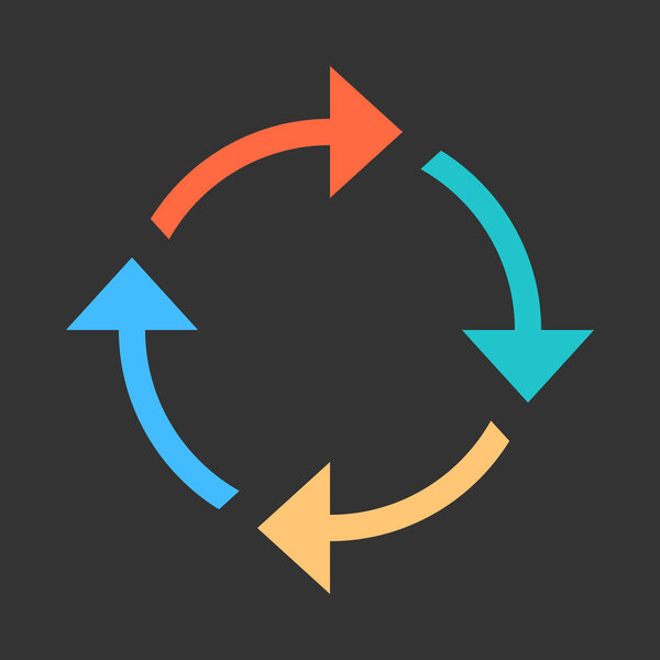 Arrow reload, refresh, rotation, repetition, reset sign. Colored icon on gray background created in 2D flat style. This design graphic element is saved as a vector illustration in EPS file format