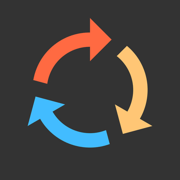 Arrow reload, refresh, rotation, repetition, reset sign. Colored icon on gray background created in 2D flat style. This design graphic element is saved as a vector illustration in EPS file format