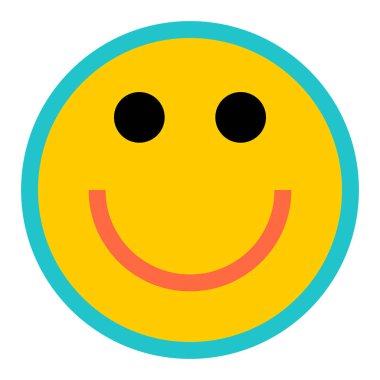 Düz stil içinde mutlu gülümseyen yüz ifade simgesi. 2d düz tarzda oluşturulan beyaz zemin üzerine sarı sembol. Bu tasarım grafik öğesi bir vektör çizim Eps dosya biçiminde kaydedilir