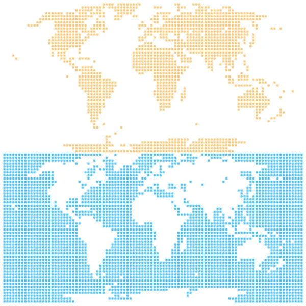 Dotted World Map Created Square Dots Flat Style Two Different — Stock Vector