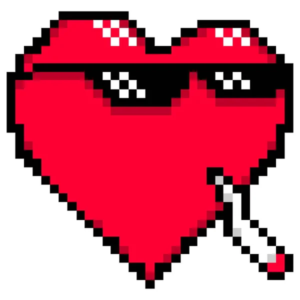 Red heart with meme glasses and joint (rolled marijuana cigarette). Thug life or Like a boss or Deal with it. Illustration created in the style of pixel art. Graphic element vector illustration — Stock Illustration Red Heart Meme Glasses Joint Rolled Marijuana Cigarette Thug Life Vector Graphics