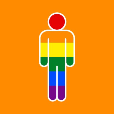 Lgbt insan işareti altı renk gökkuşağı bayrağı kullanılarak oluşturulan.