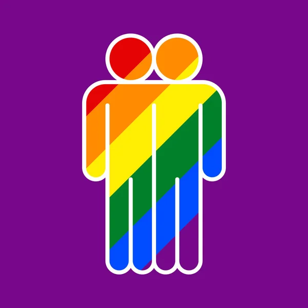 Cartel de dos personas LGBT creado con una bandera de arco iris de seis colores . — Archivo Imágenes Vectoriales