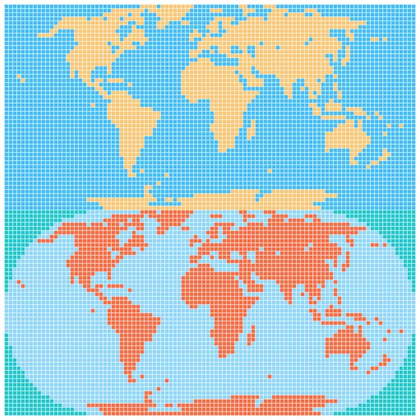 Dotted World Map Created Square Dots Flat Style Two Different — Stock Vector