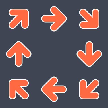 Ok işaretleri bir çember hareketi yapmak. Kırmızı kutsal kişilerin resmi ile beyaz bir anahat içinde düz stil oluşturulmuş. Tasarım grafik öğesi bir vektör çizim Eps dosya biçiminde kaydedilir.