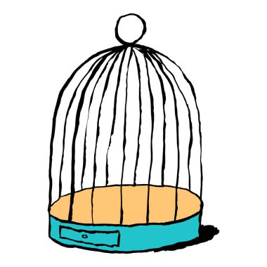 Beyaz arka plan üzerinde izole kuş kafesi. Karikatür çizim fırçası ve mürekkep ile çizilmiştir. Tasarım grafik öğesi bir vektör çizim Eps dosya biçiminde kaydedilir.