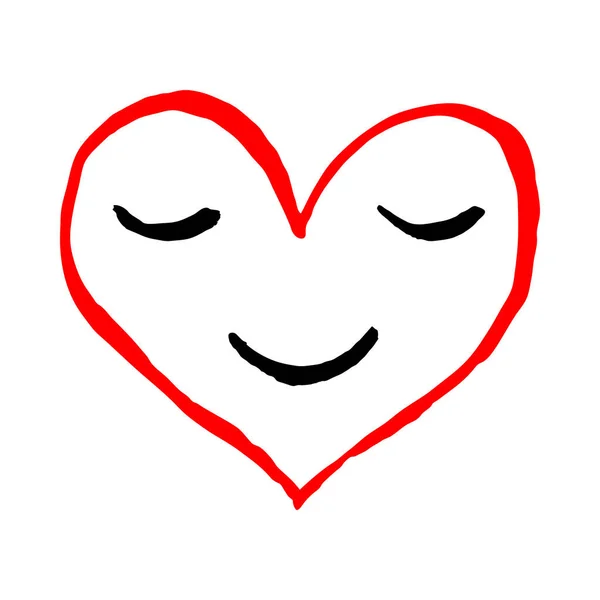 Cuore Rosso Sorridente Faccia Con Icona Emoji Sorriso Disegno Schizzo — Vettoriale Stock