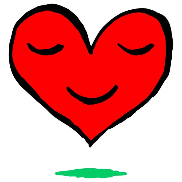 Cuore Rosso Sorridente Faccia Con Icona Emoji Sorriso Disegno Schizzo — Vettoriale Stock