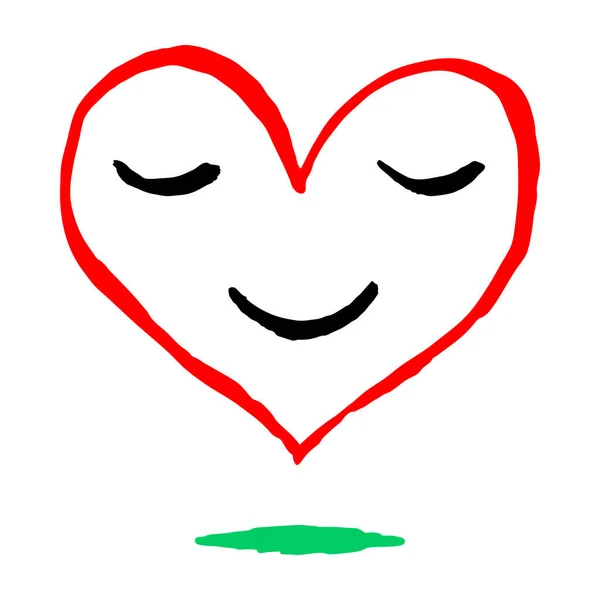 Cuore Rosso Sorridente Faccia Con Icona Emoji Sorriso Disegno Schizzo — Vettoriale Stock