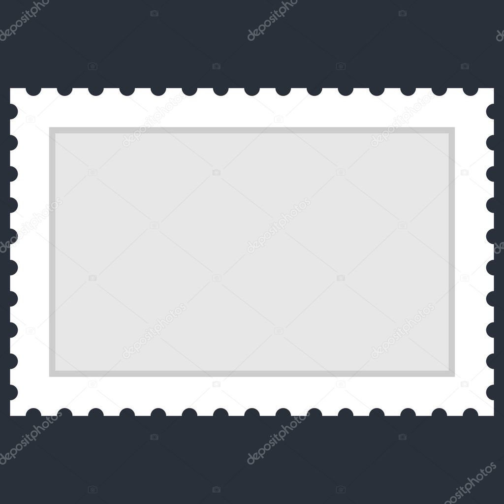 Blank rectangular white paper postage stamp. Recolorable shape isolated from background. Vector illustration is a graphic element for artistic design projects.