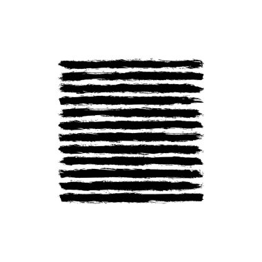 Beyaz arka planda siyah fırça darbeleri. Fırça darbesi, grunge boya dokusuyla iz bırakmış. Vektör illüstrasyonu, sanatsal tasarım projeleri için bir grafik öğesidir.