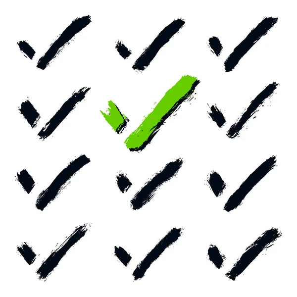 Set Check Mark Hand Drawn Signs Collection Checkmark Symbols Kit — Stok Vektör