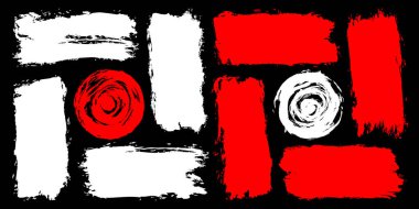 Set of brush strokes. Dirty texture in grunge style. White and red brushstrokes isolated on black background. Seamless pattern. The design graphic element is saved as a vector illustration in the EPS file format.