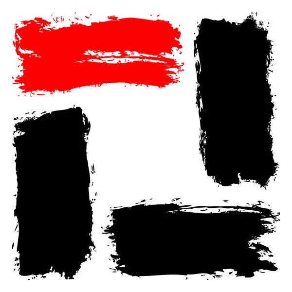 Set Paint Brush Strokes Dirty Texture Grunge Style Red Black — Stock vektor