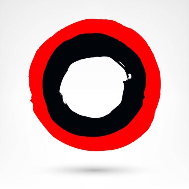 Çember fırça darbesi. Siyah ve kırmızı fırça darbesi. Grunge tarzında kirli doku. Fırça darbelerini beyaz arkaplanda izole et. Tasarım grafik ögesi EPS 'de bir vektör illüstrasyonu olarak kaydedilir