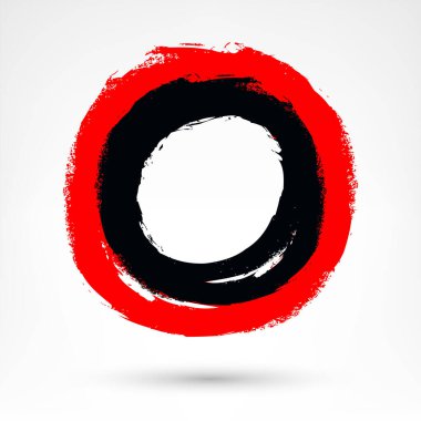 Çember fırça darbesi. Siyah ve kırmızı fırça darbesi. Grunge tarzında kirli doku. Fırça darbelerini beyaz arkaplanda izole et. Tasarım grafik ögesi EPS 'de bir vektör illüstrasyonu olarak kaydedilir