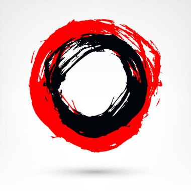 Çember fırça darbesi. Siyah ve kırmızı fırça darbesi. Grunge tarzında kirli doku. Fırça darbelerini beyaz arkaplanda izole et. Tasarım grafik ögesi EPS 'de bir vektör illüstrasyonu olarak kaydedilir
