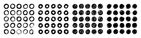 Black circle brush stroke collection. Set of dirty texture in grunge style. Paint brushstrokes isolated on white background. The design graphic element is saved as a vector illustration in EPS