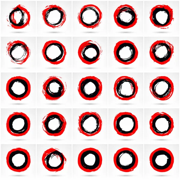 Κυκλική Πινελιά Σύνολο Σχημάτων Μαύρη Και Κόκκινη Μπογιά Βρώμικη Υφή — Διανυσματικό Αρχείο