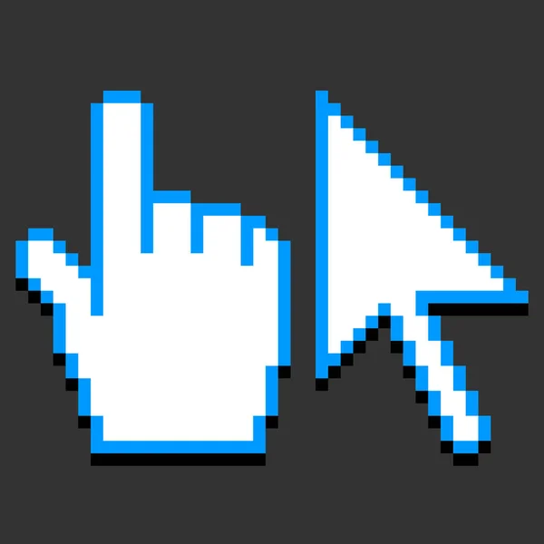 Pixel Seta Mão Ícone Cursor Criado Estilo Plano Forma Pixeleted — Vetor de Stock