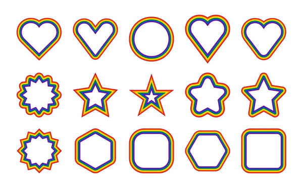 Lgbt Flag Circle Star Hexagon Heart Square Shapes Frame Rainbow — Stock Vector