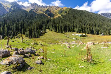 Kırgızistan Boğazı. Mavi. Dağ vadisi. Panoramik manzara. Park, açık hava..