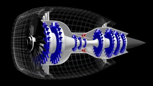 Plan Jet Motor Med Wireframe Svart Bakgrund Bra För Ämnen — Stockvideo