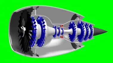 3D uçak / jet motoru - yeşil arka plan (greenbox). Mühendislik gibi konular için büyük uçak vb seyahat.