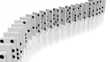 3d animasyon domino etkisi - beyaz fayans siyah noktalar ile düşüyor. 
