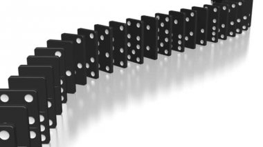 3d animasyon domino etkisi - beyaz noktalar siyah taşlarla düşüyor.