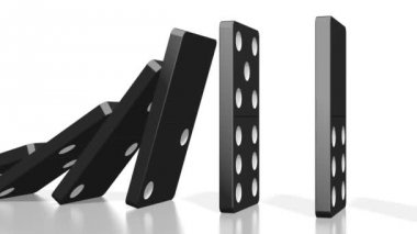 3d animasyon domino etkisi - beyaz noktalar siyah taşlarla düşüyor.