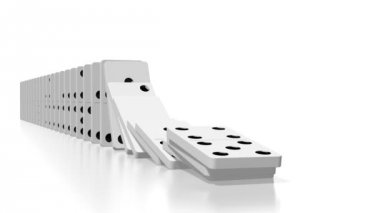 3d animasyon domino etkisi - beyaz fayans siyah noktalar ile düşüyor.