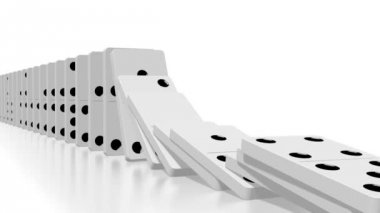 3d domino etkisi animasyon - siyah noktalar, kamera takip beyaz taşlarla düşüyor. 