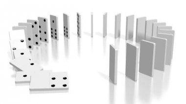 Daire içinde ayakta beyaz domino fayans 3D domino etkisi animasyon - düşmek. 