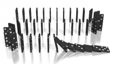 3d domino etkisi animasyon - siyah noktalar siyah taşlarla düşüyor. 