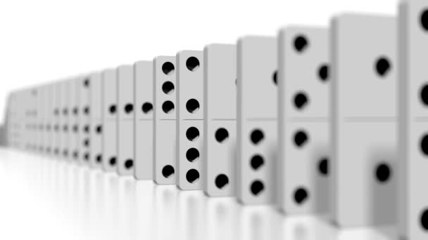 Domino Effect Animation Falling White Tiles Black Dots — Stock Video